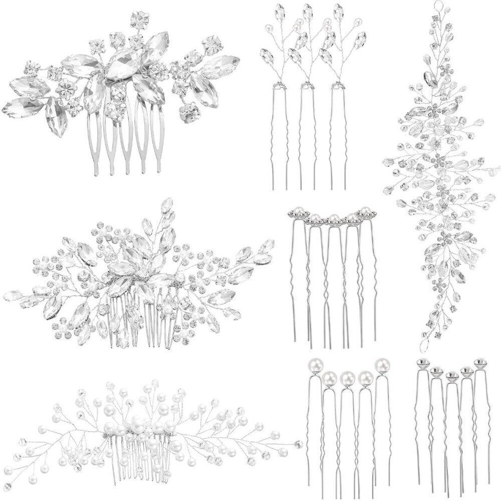 Wedding Hair Accessories Faux Pearl Crystal Comb Clips 44 pcs Elegant Bridal